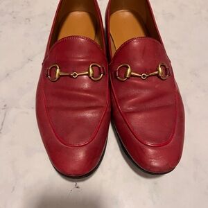Gucci Red Leather Loafers with Gold Detail